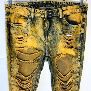 Traffic Distressed Yellow and Black Skinny Jeans